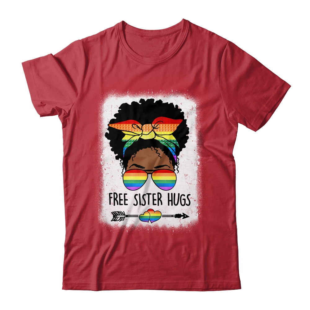 Free Sister Hugs Messy Bun LGBTQ Pride Month Black Women Shirt & Tank Top | siriusteestore