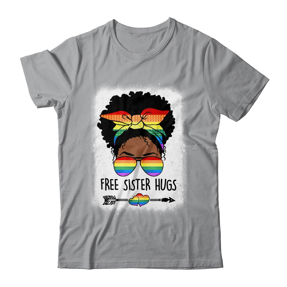 Free Sister Hugs Messy Bun LGBTQ Pride Month Black Women Shirt & Tank Top | siriusteestore