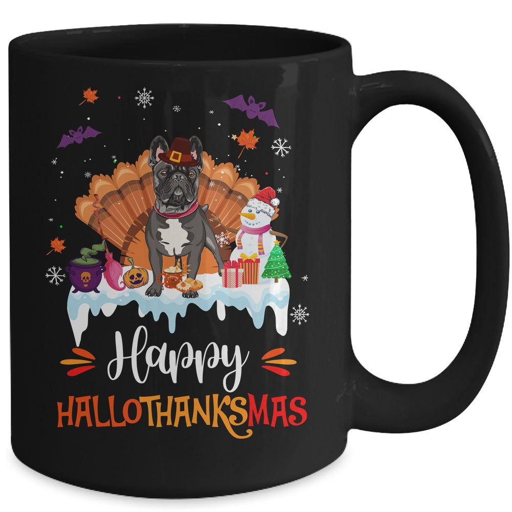 French Bulldog HalloThanksMas Halloween Thanksgiving Christmas Mug | siriusteestore