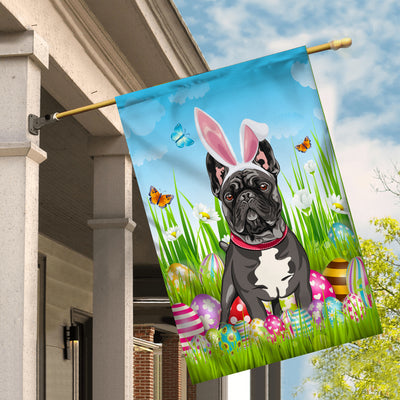 French Bulldog Happy Easter Day Holiday Flag Funny Dog Dog Wear Bunny Ears Headband Cute for Home Decor | siriusteestore