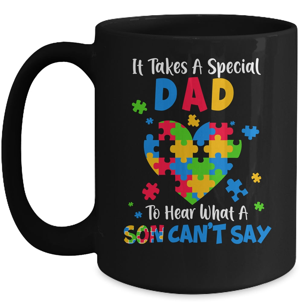 Fun Heart Puzzle Dad Autism Awareness Family Support Mug | siriusteestore