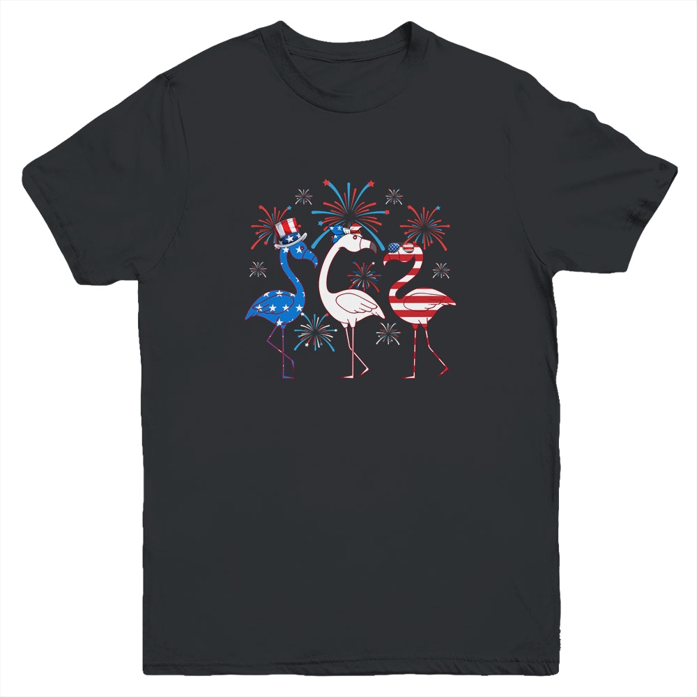Funny 4th Of July Flamingo American Flag USA Independence Youth Shirt | siriusteestore