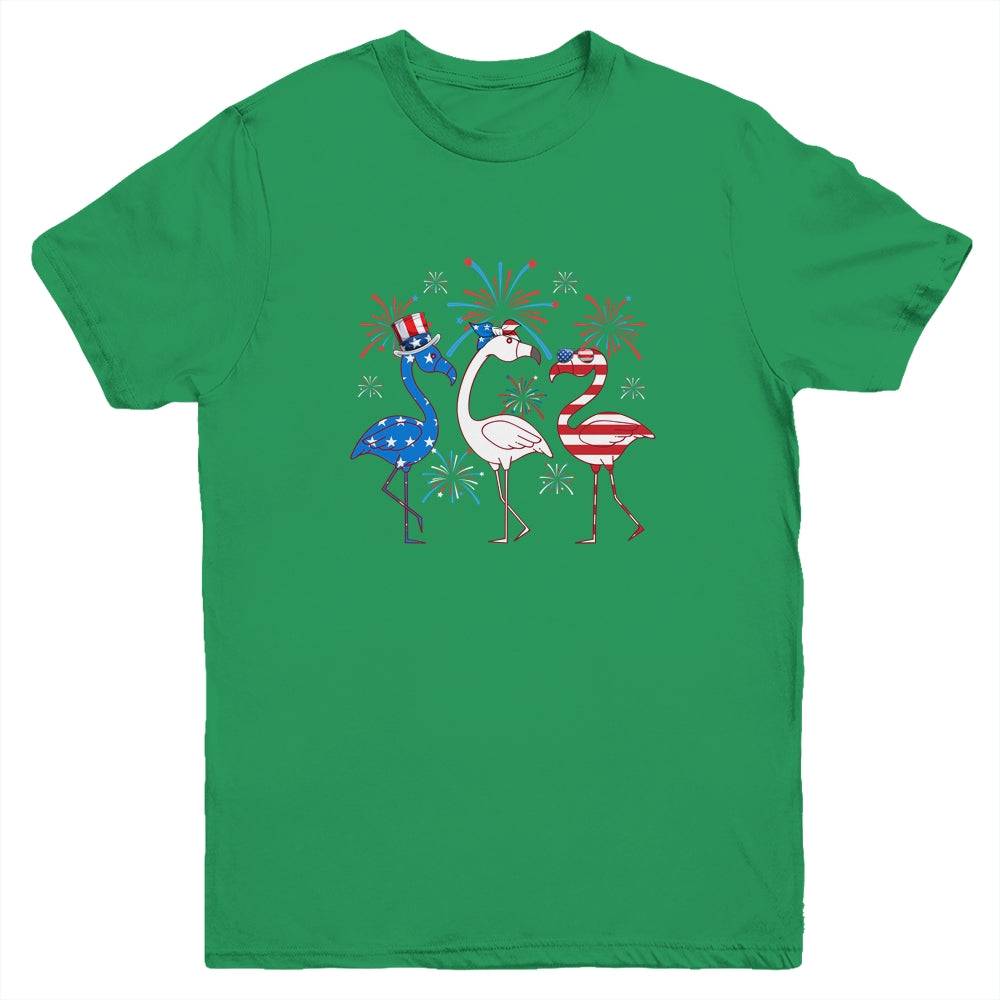 Funny 4th Of July Flamingo American Flag USA Independence Youth Shirt | siriusteestore