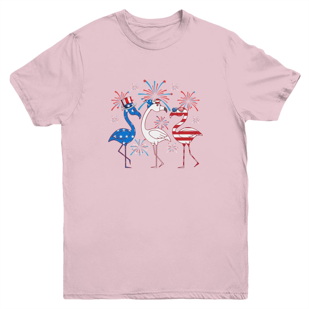 Funny 4th Of July Flamingo American Flag USA Independence Youth Shirt | siriusteestore