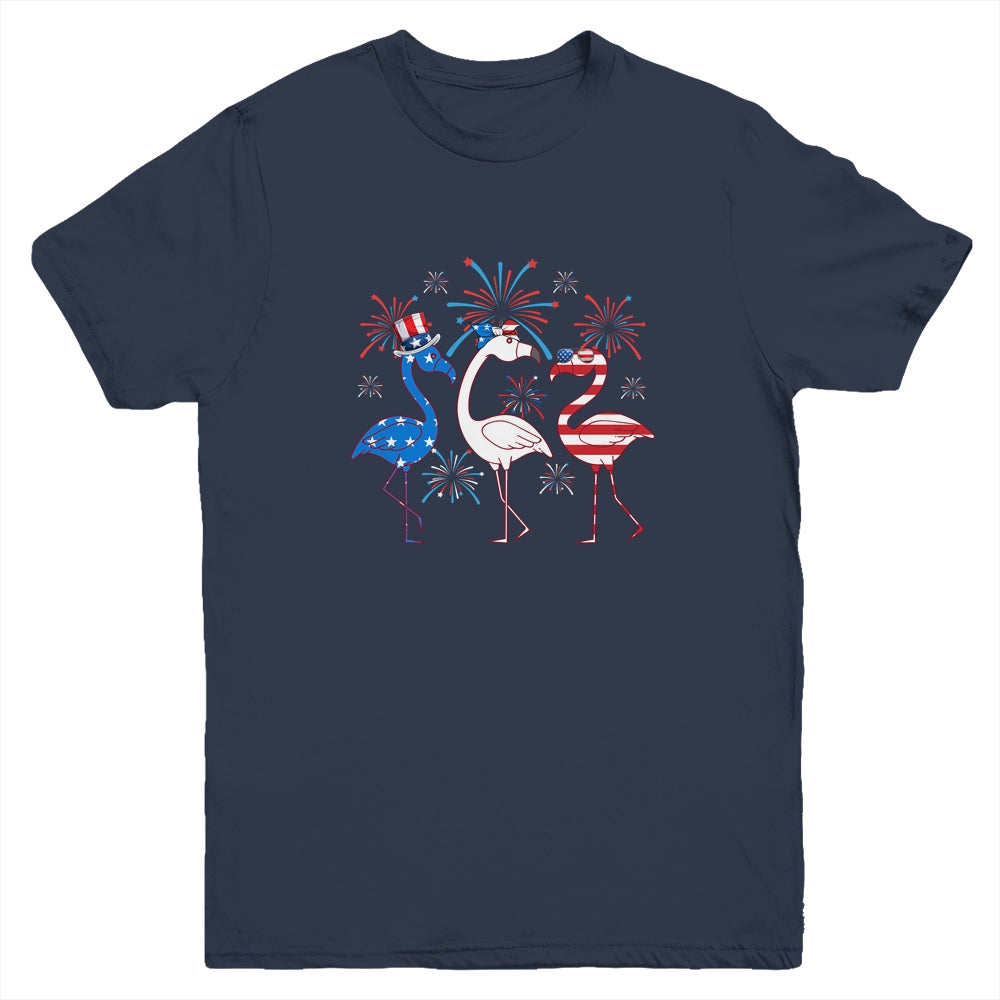 Funny 4th Of July Flamingo American Flag USA Independence Youth Shirt | siriusteestore