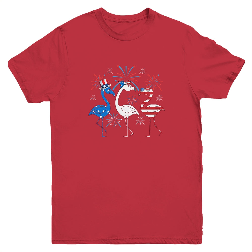 Funny 4th Of July Flamingo American Flag USA Independence Youth Shirt | siriusteestore
