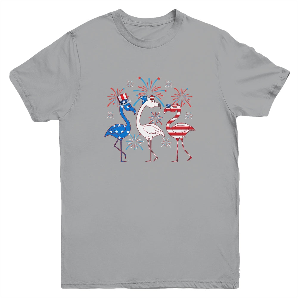 Funny 4th Of July Flamingo American Flag USA Independence Youth Shirt | siriusteestore