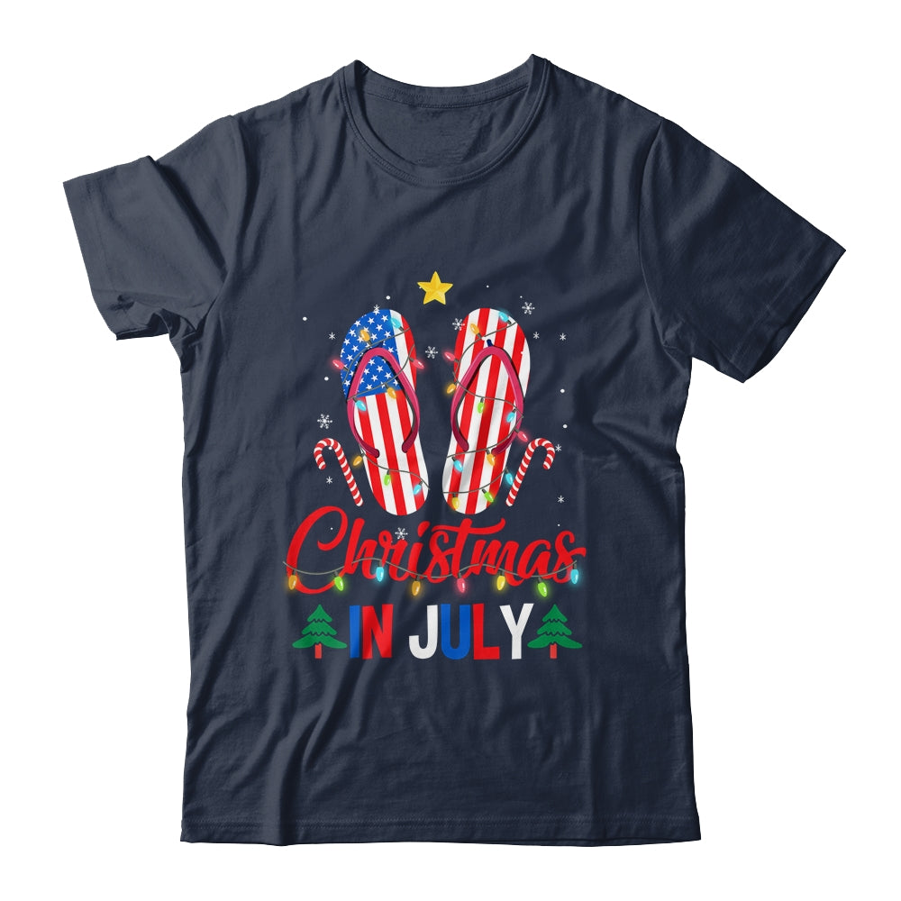 Funny American Flag Flip Flops Xmas Lights Christmas In July Shirt & Tank Top | siriusteestore