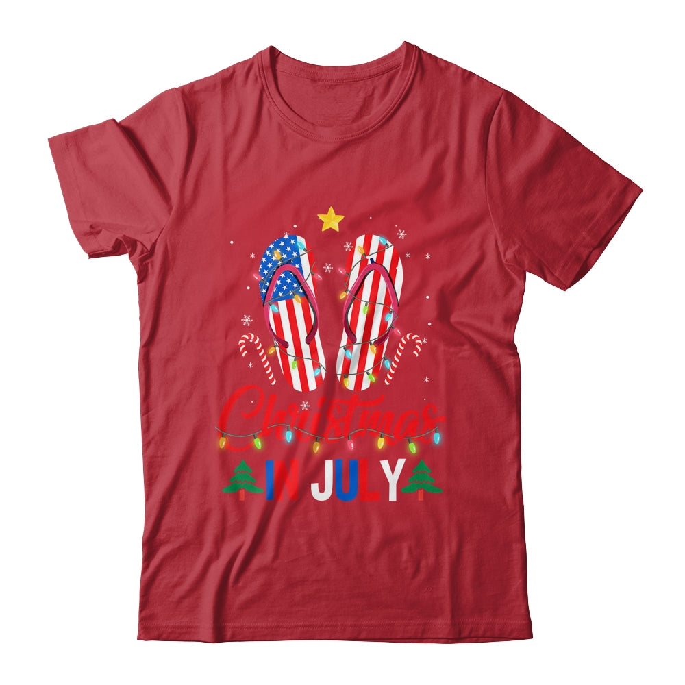 Funny American Flag Flip Flops Xmas Lights Christmas In July Shirt & Tank Top | siriusteestore