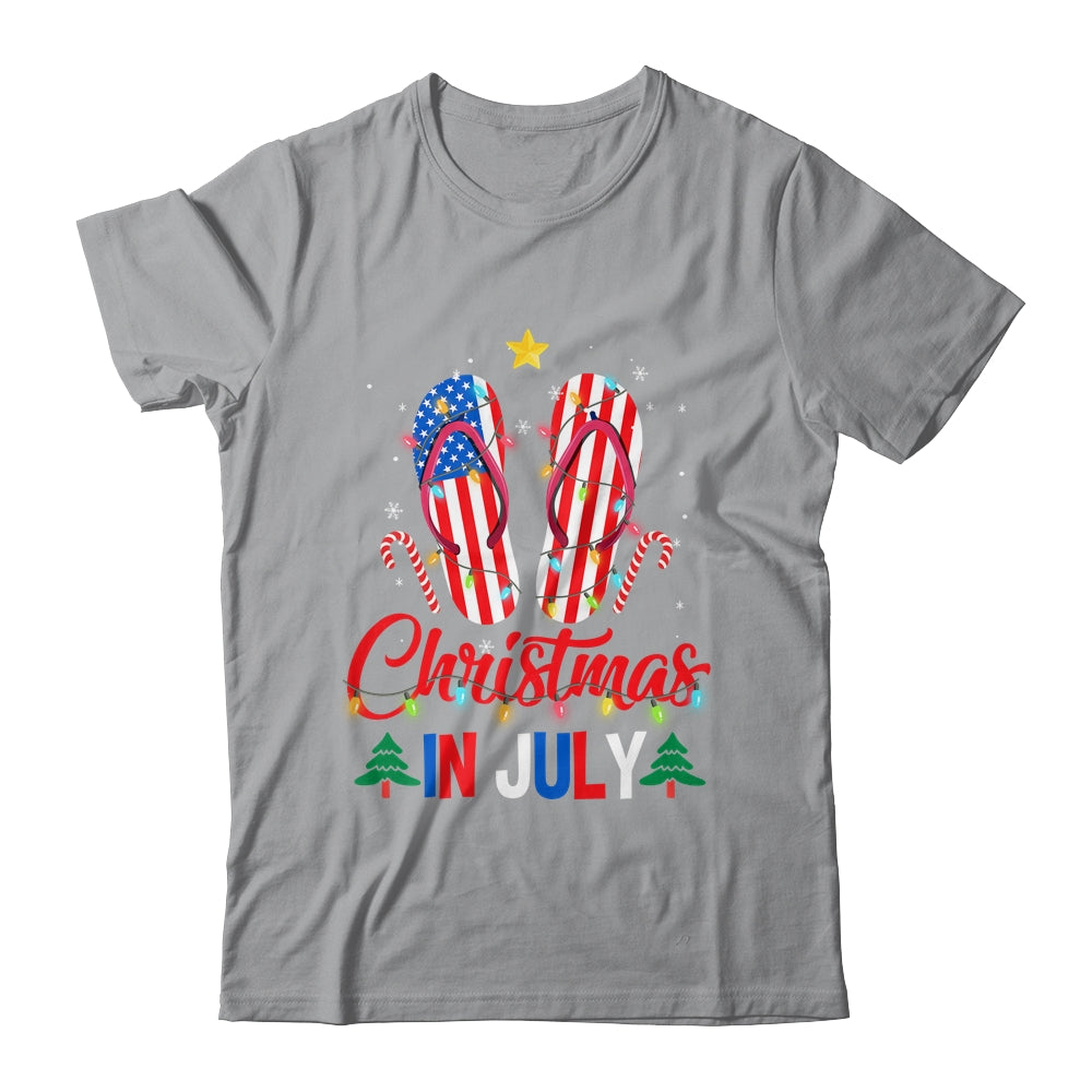 Funny American Flag Flip Flops Xmas Lights Christmas In July Shirt & Tank Top | siriusteestore