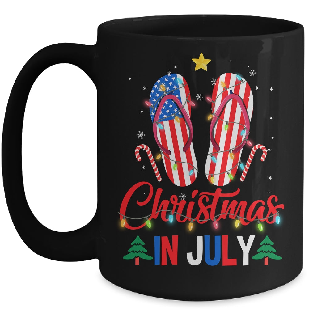 Funny American Flag Flip Flops Xmas Lights Christmas In July Mug | siriusteestore