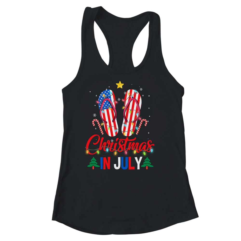 Funny American Flag Flip Flops Xmas Lights Christmas In July Shirt & Tank Top | siriusteestore