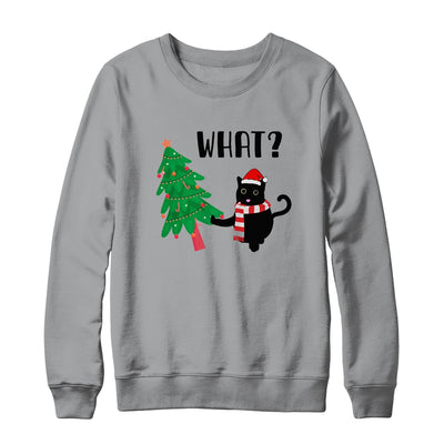 Funny Black Cat Gift Pushing Christmas Tree Over Cat What? Shirt & Sweatshirt | siriusteestore