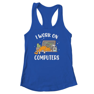 Funny Cat I Work On Computers Cat Lover Shirt & Tank Top | siriusteestore