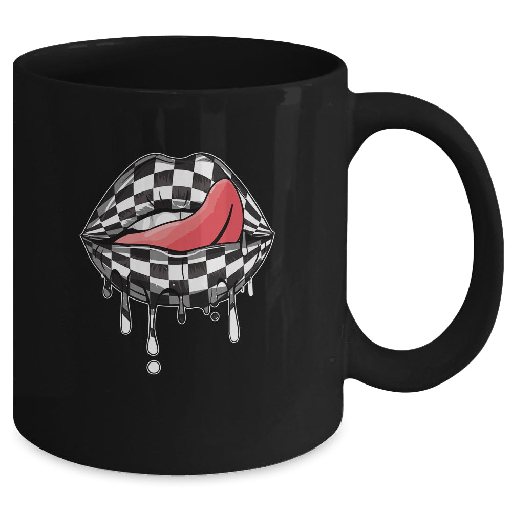 Funny Checkered Black White Lip Cute Checkerboard Women Mug | siriusteestore