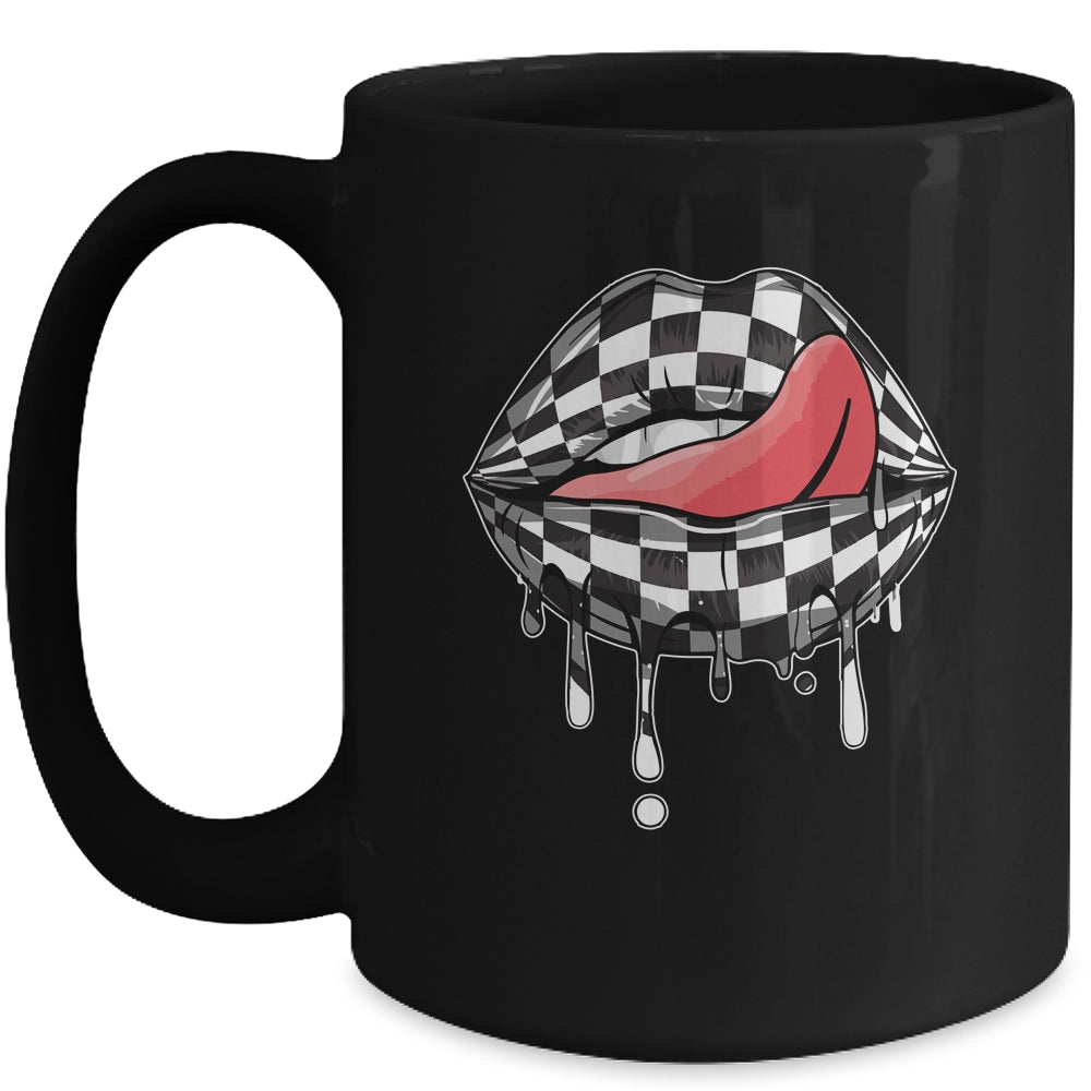 Funny Checkered Black White Lip Cute Checkerboard Women Mug | siriusteestore