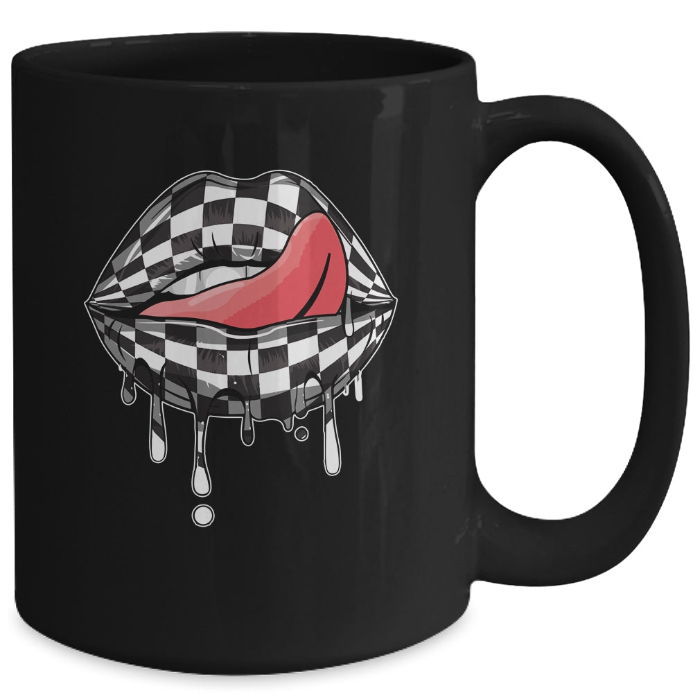 Funny Checkered Black White Lip Cute Checkerboard Women Mug | siriusteestore
