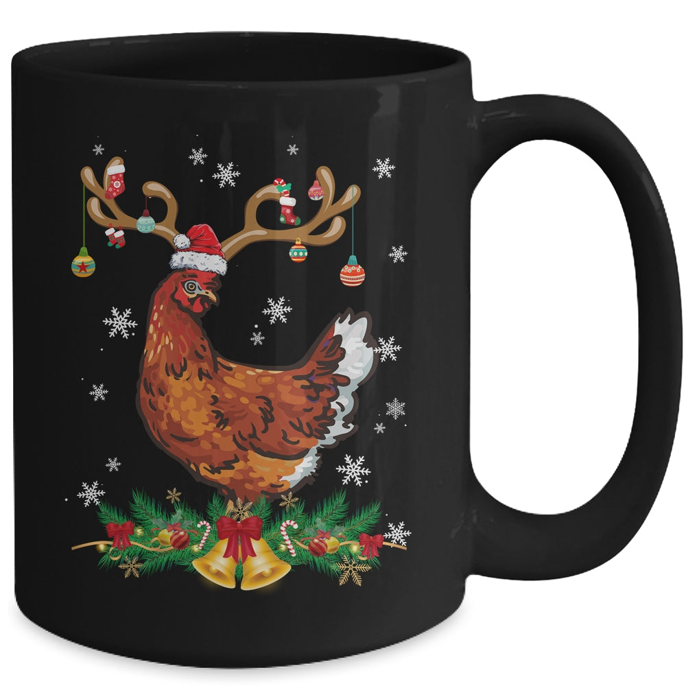 Funny Chicken Reindeer Lights Ornament Santa Christmas Xmas Mug | siriusteestore