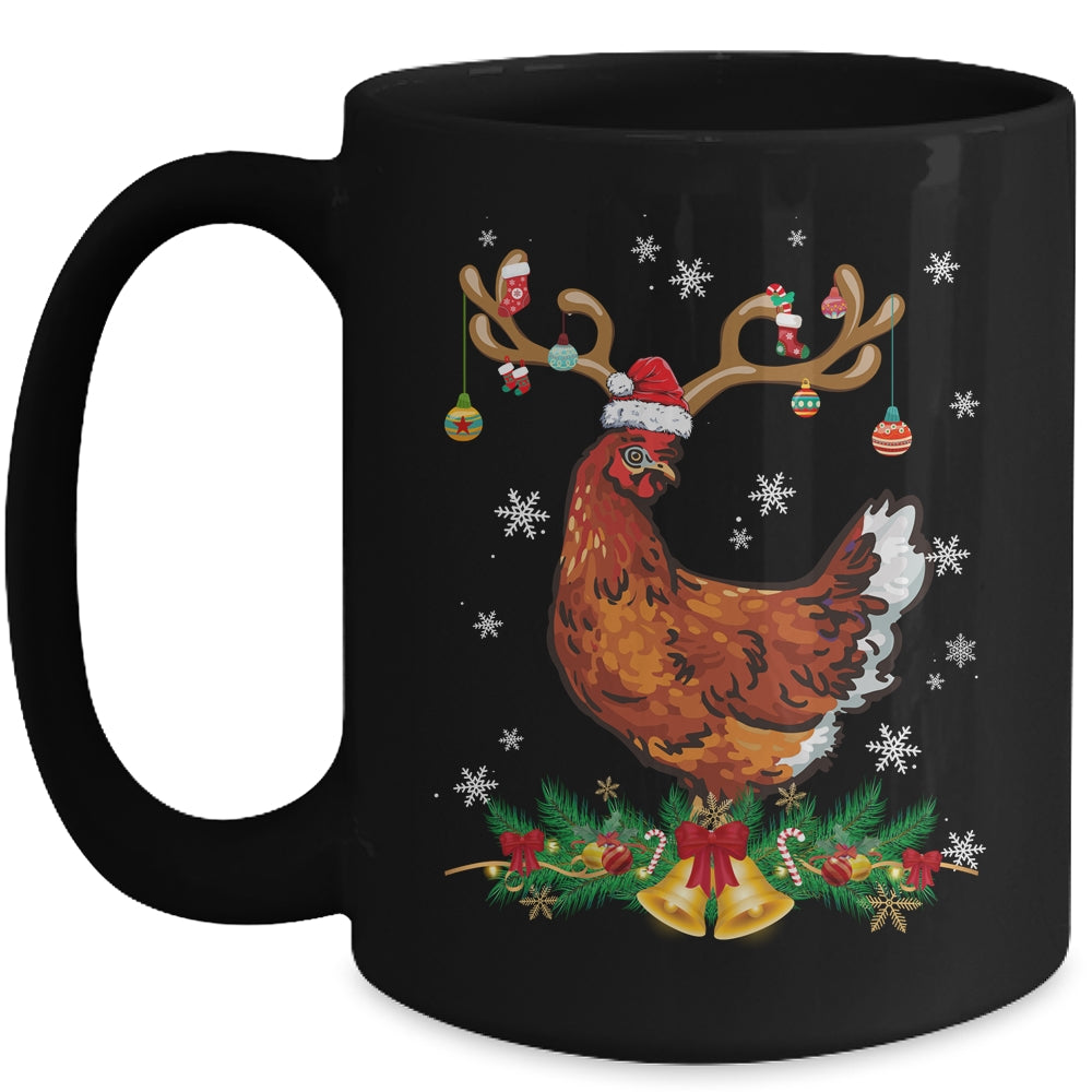 Funny Chicken Reindeer Lights Ornament Santa Christmas Xmas Mug | siriusteestore