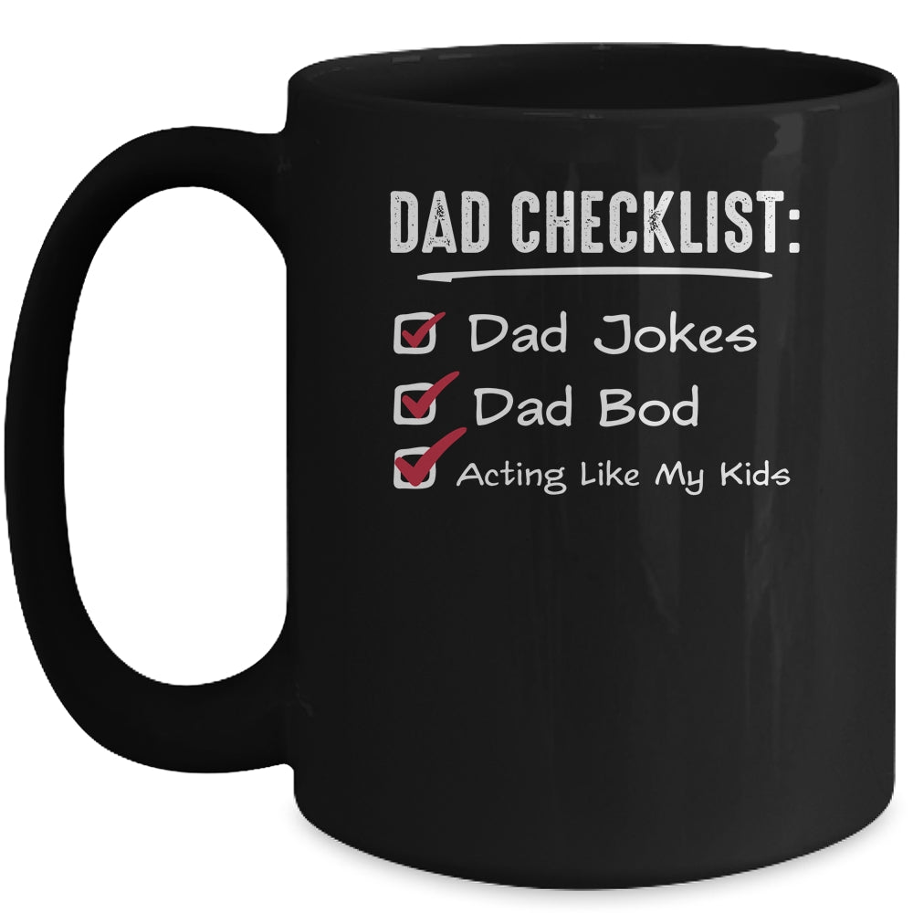 Funny Fathers Day Checklist Dad Jokes Dad Bod Mug | siriusteestore