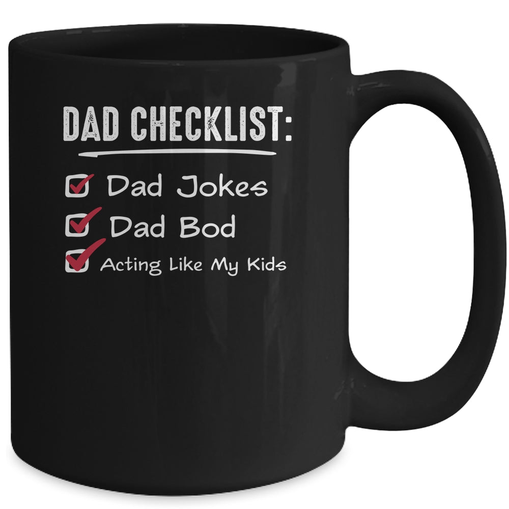 Funny Fathers Day Checklist Dad Jokes Dad Bod Mug | siriusteestore