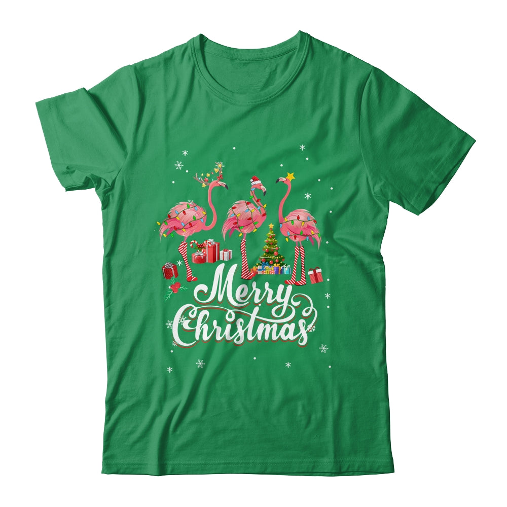 Funny Flamingo Lights Santa Hat Xmas Tree Christmas Shirt & Sweatshirt | siriusteestore