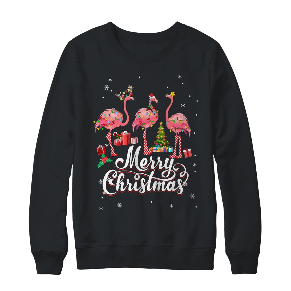 Funny Flamingo Lights Santa Hat Xmas Tree Christmas Shirt & Sweatshirt | siriusteestore