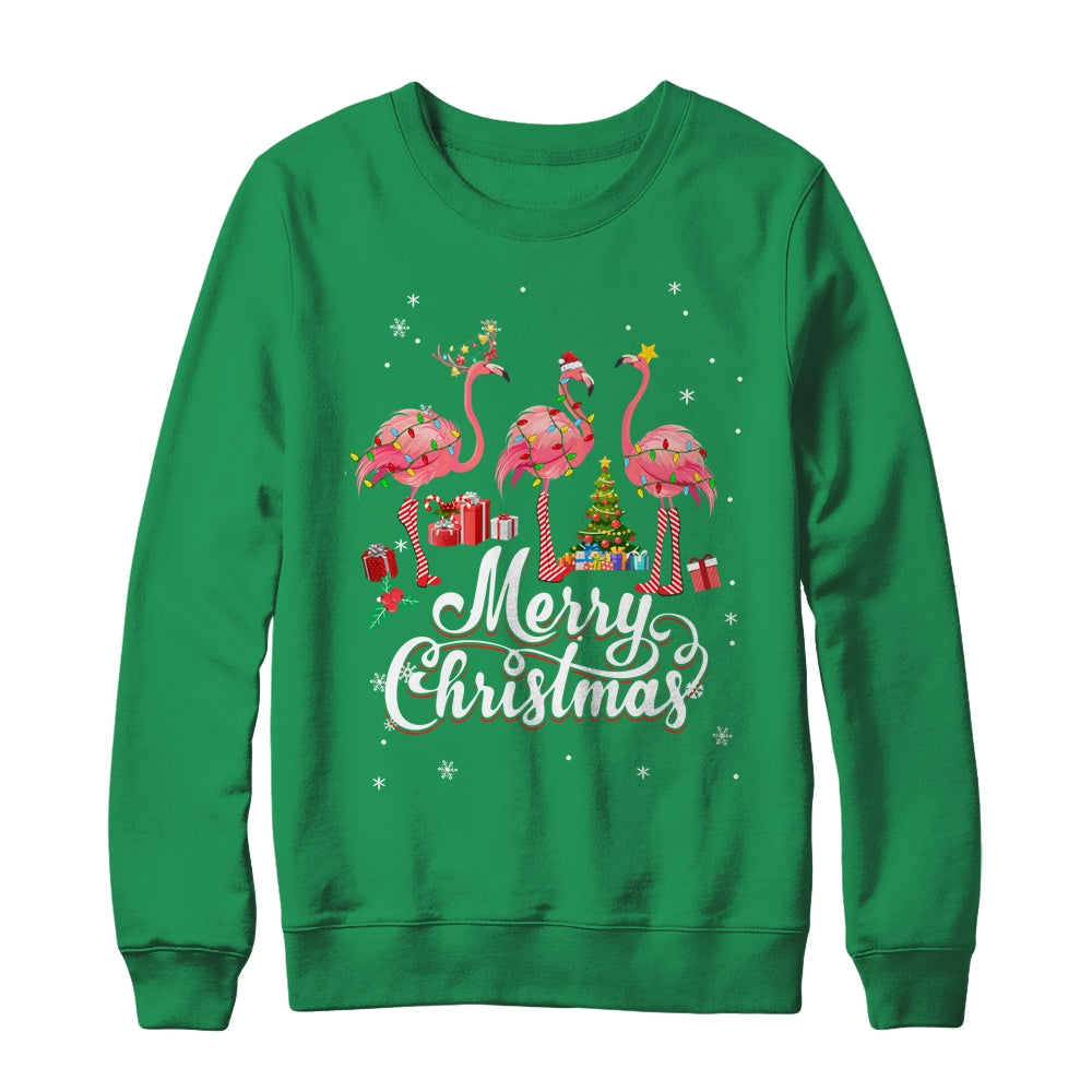 Funny Flamingo Lights Santa Hat Xmas Tree Christmas Shirt & Sweatshirt | siriusteestore