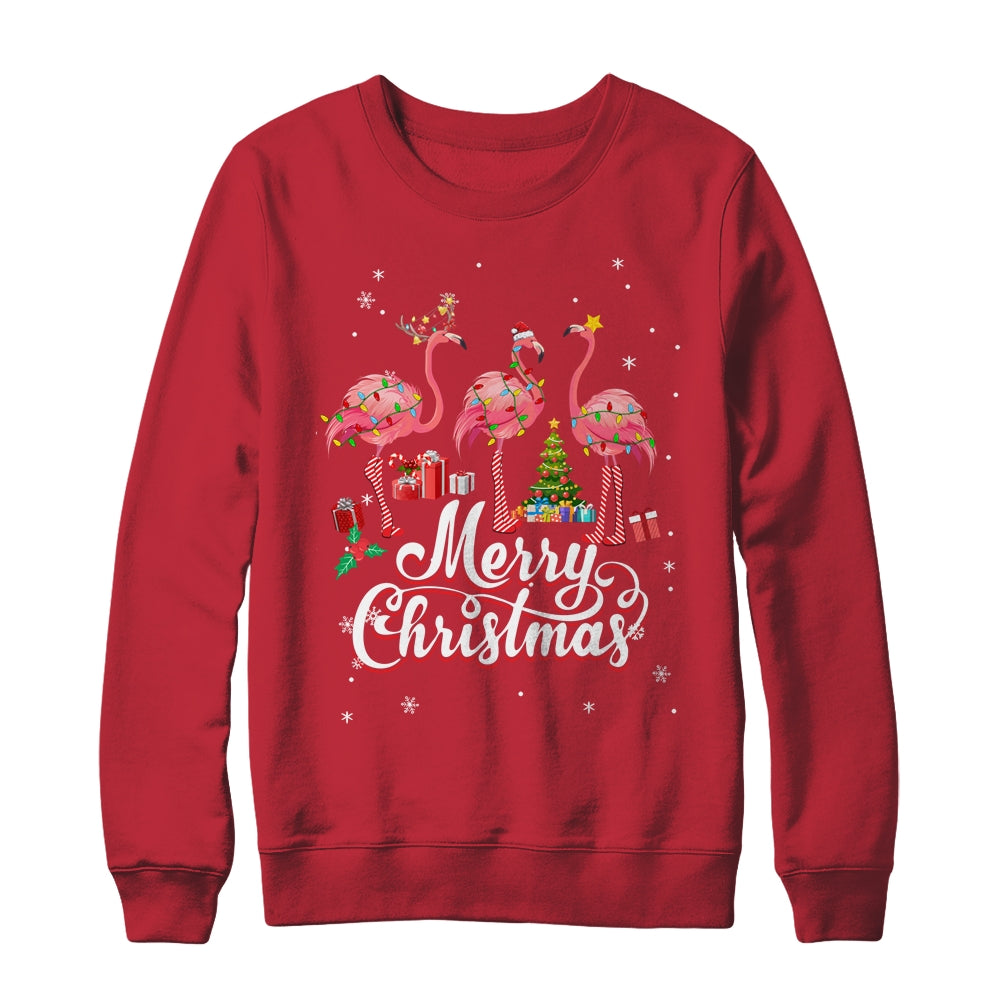 Funny Flamingo Lights Santa Hat Xmas Tree Christmas Shirt & Sweatshirt | siriusteestore