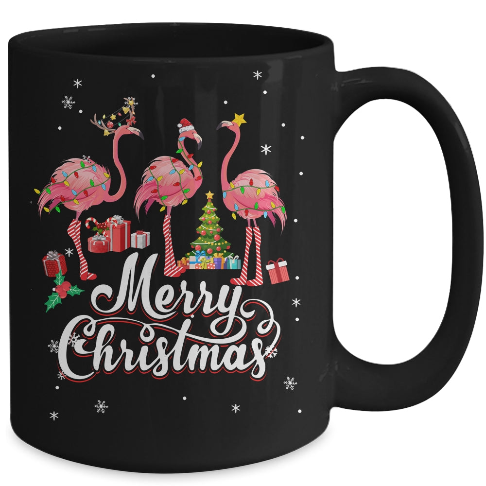 Funny Flamingo Lights Santa Hat Xmas Tree Christmas Mug | siriusteestore