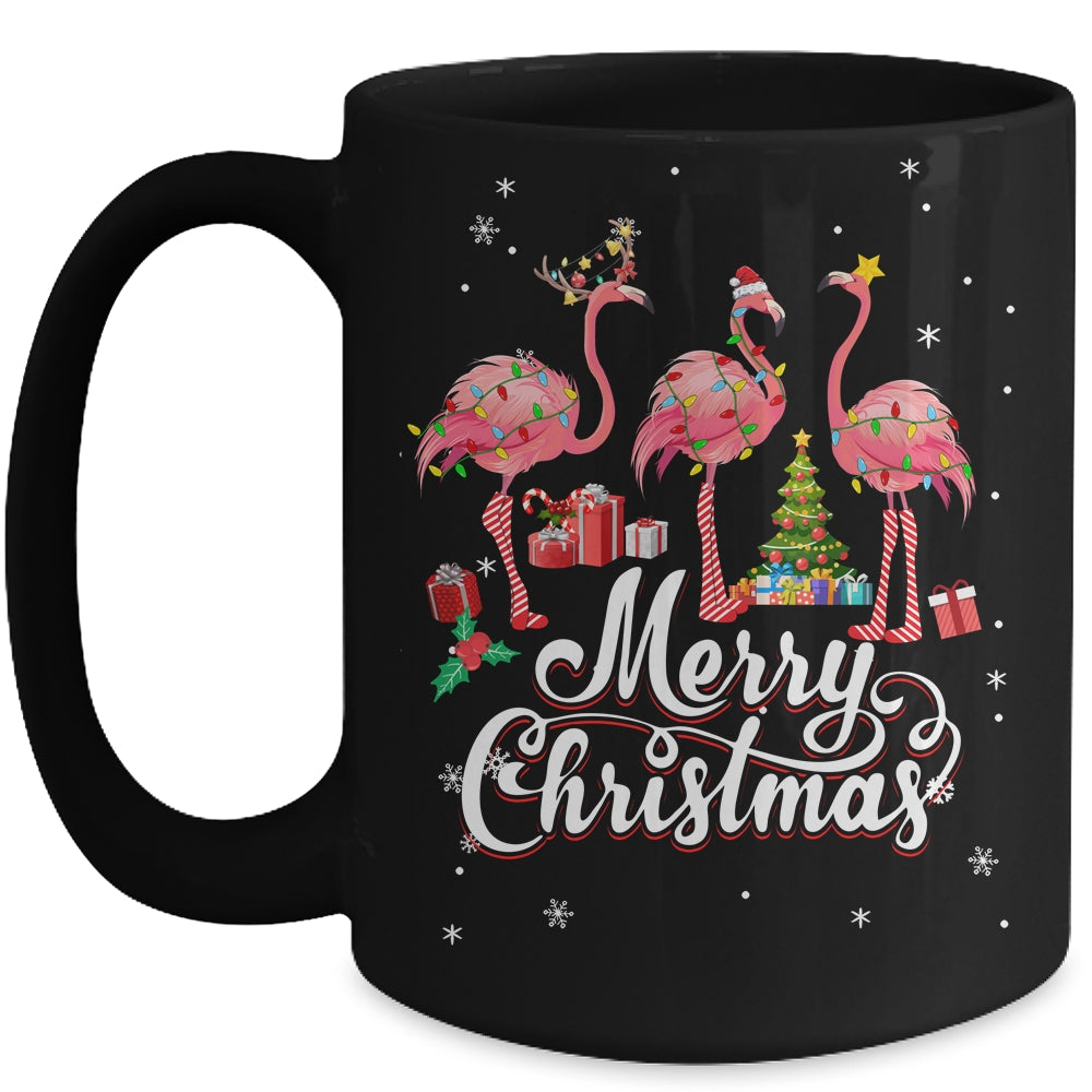 Funny Flamingo Lights Santa Hat Xmas Tree Christmas Mug | siriusteestore