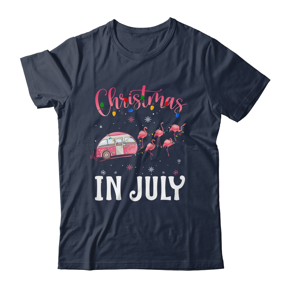 Funny Flamingo Pink Retro Camping Car Christmas In July Shirt & Tank Top | siriusteestore