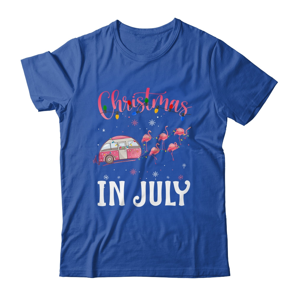 Funny Flamingo Pink Retro Camping Car Christmas In July Shirt & Tank Top | siriusteestore
