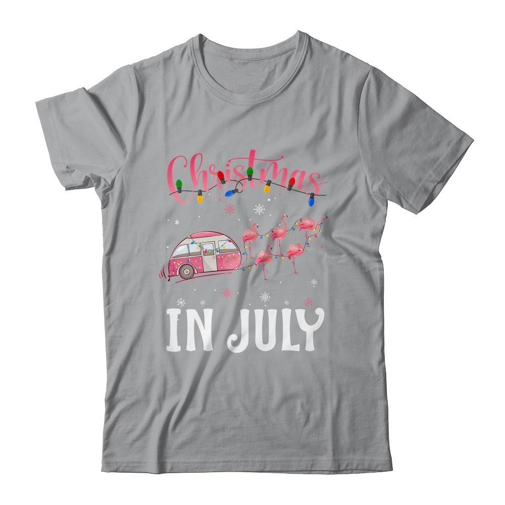 Funny Flamingo Pink Retro Camping Car Christmas In July Shirt & Tank Top | siriusteestore