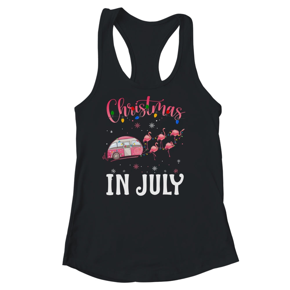 Funny Flamingo Pink Retro Camping Car Christmas In July Shirt & Tank Top | siriusteestore