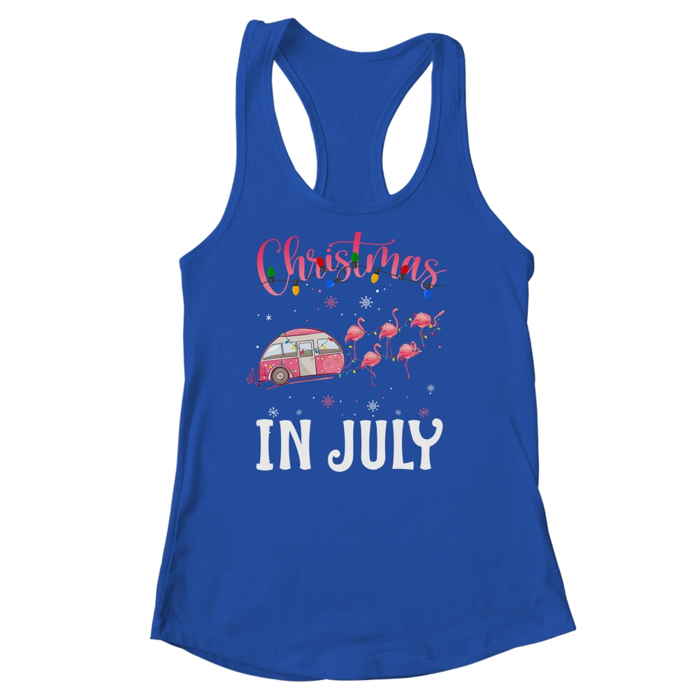 Funny Flamingo Pink Retro Camping Car Christmas In July Shirt & Tank Top | siriusteestore