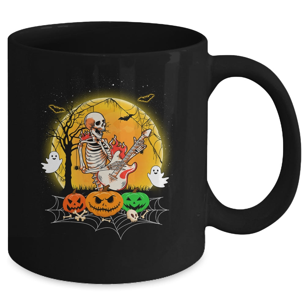 Funny Halloween Funny Skeleton Playing Guitar Pumpkin Boo Mug | siriusteestore