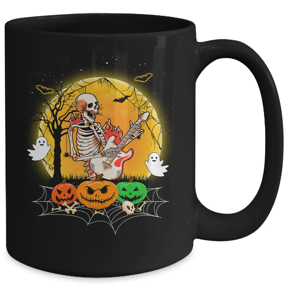 Funny Halloween Funny Skeleton Playing Guitar Pumpkin Boo Mug | siriusteestore