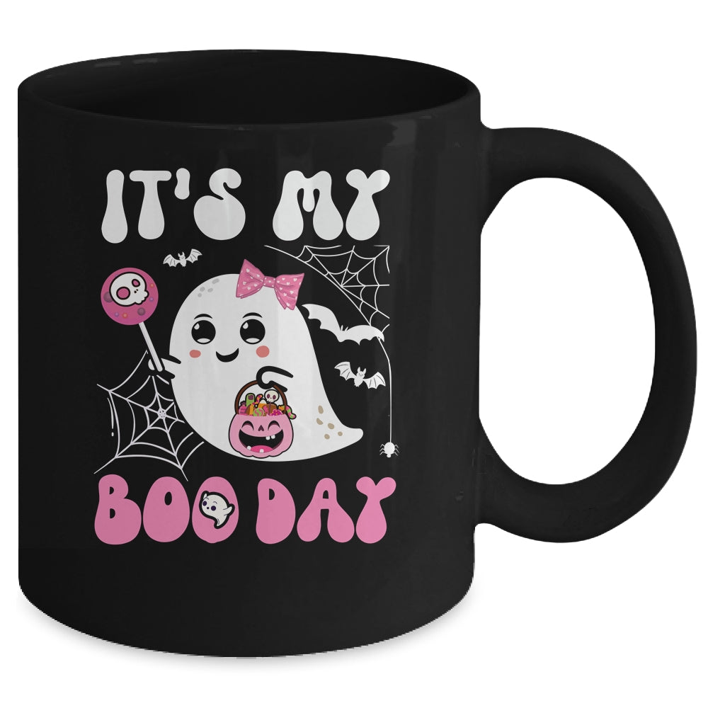 Funny Its My Boo Day Cute Halloween Birthday Ghost Pink Bow Mug | siriusteestore
