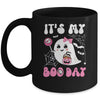 Funny Its My Boo Day Cute Halloween Birthday Ghost Pink Bow Mug | siriusteestore