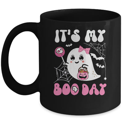 Funny Its My Boo Day Cute Halloween Birthday Ghost Pink Bow Mug | siriusteestore