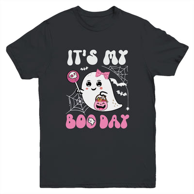 Funny Its My Boo Day Cute Halloween Birthday Ghost Pink Bow Youth Shirt | siriusteestore
