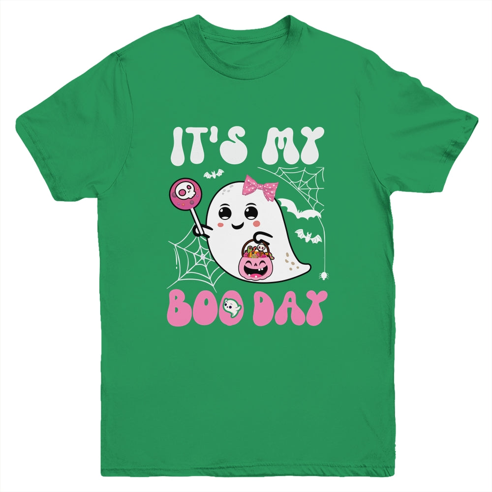 Funny Its My Boo Day Cute Halloween Birthday Ghost Pink Bow Youth Shirt | siriusteestore