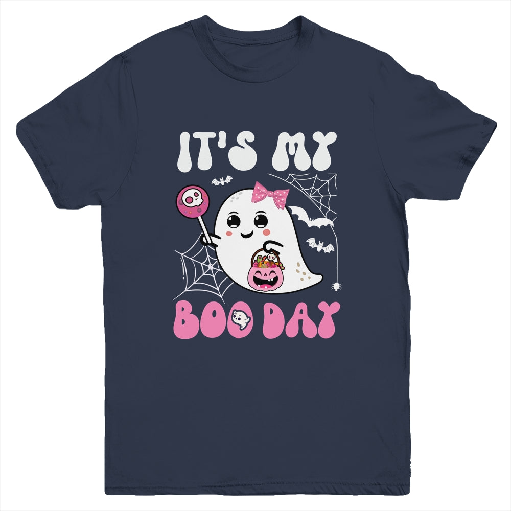 Funny Its My Boo Day Cute Halloween Birthday Ghost Pink Bow Youth Shirt | siriusteestore