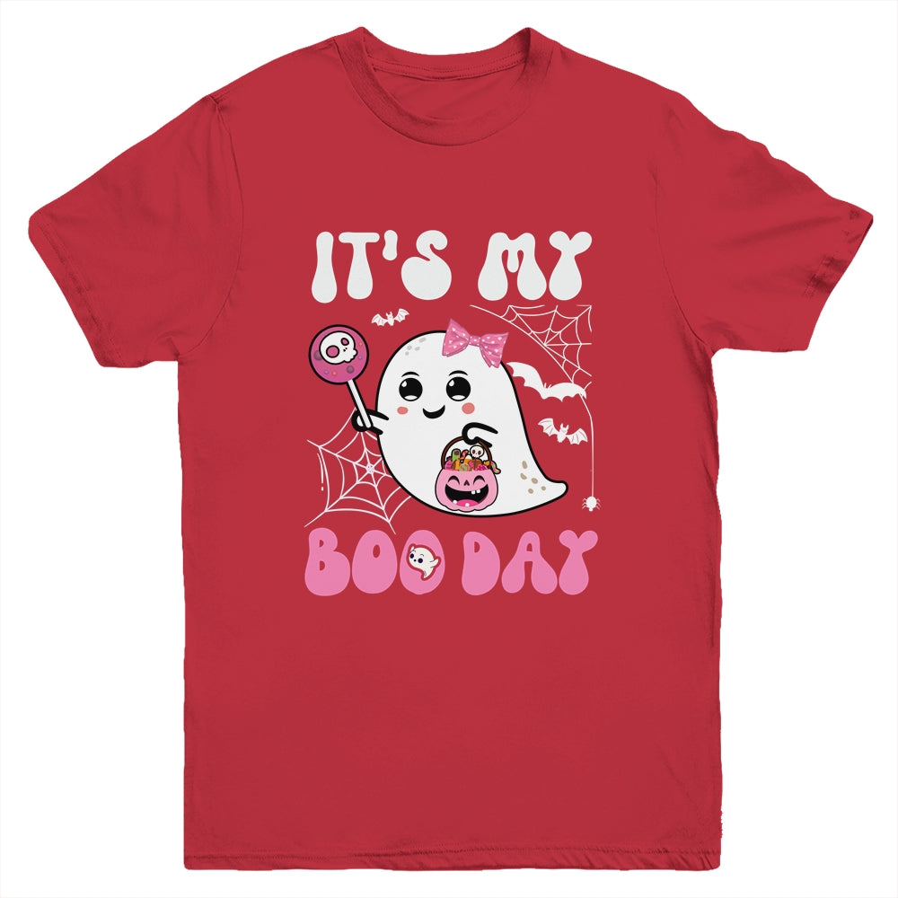 Funny Its My Boo Day Cute Halloween Birthday Ghost Pink Bow Youth Shirt | siriusteestore
