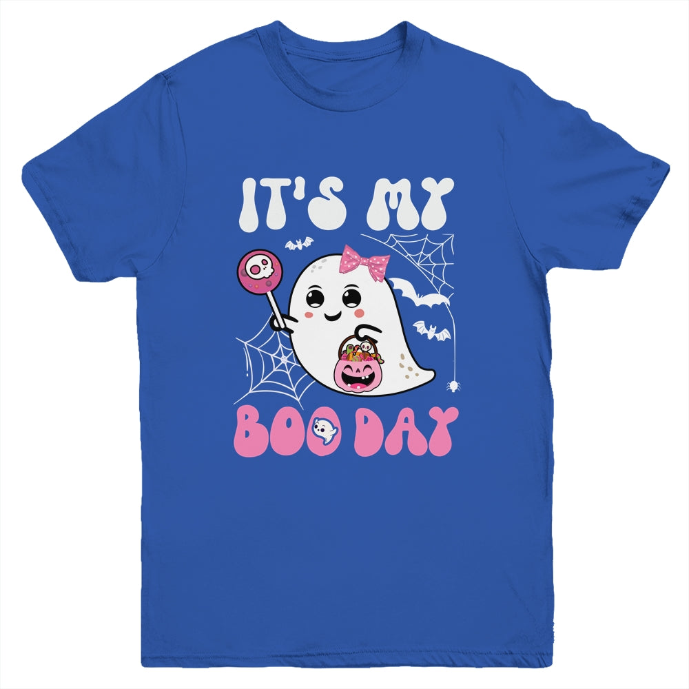 Funny Its My Boo Day Cute Halloween Birthday Ghost Pink Bow Youth Shirt | siriusteestore