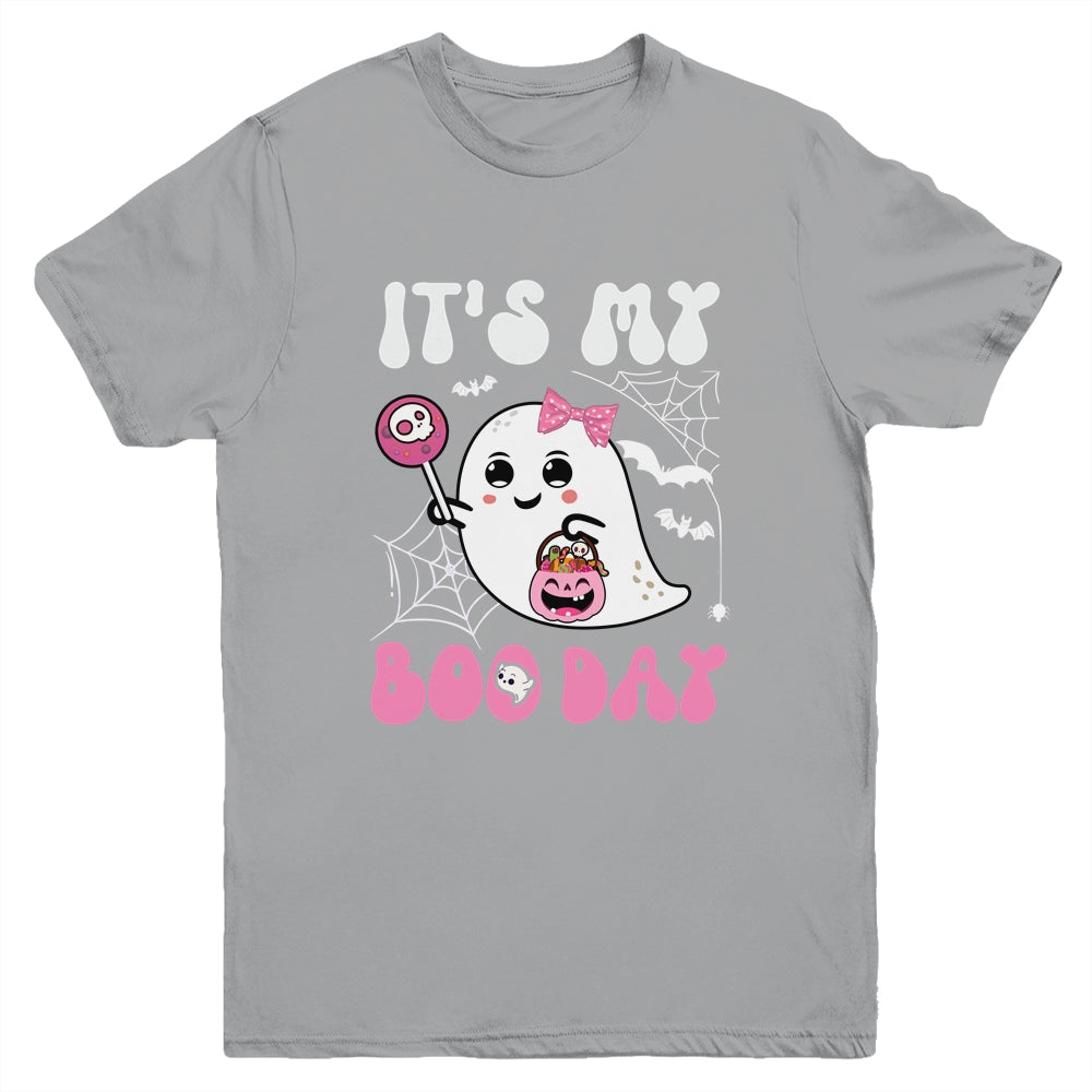 Funny Its My Boo Day Cute Halloween Birthday Ghost Pink Bow Youth Shirt | siriusteestore