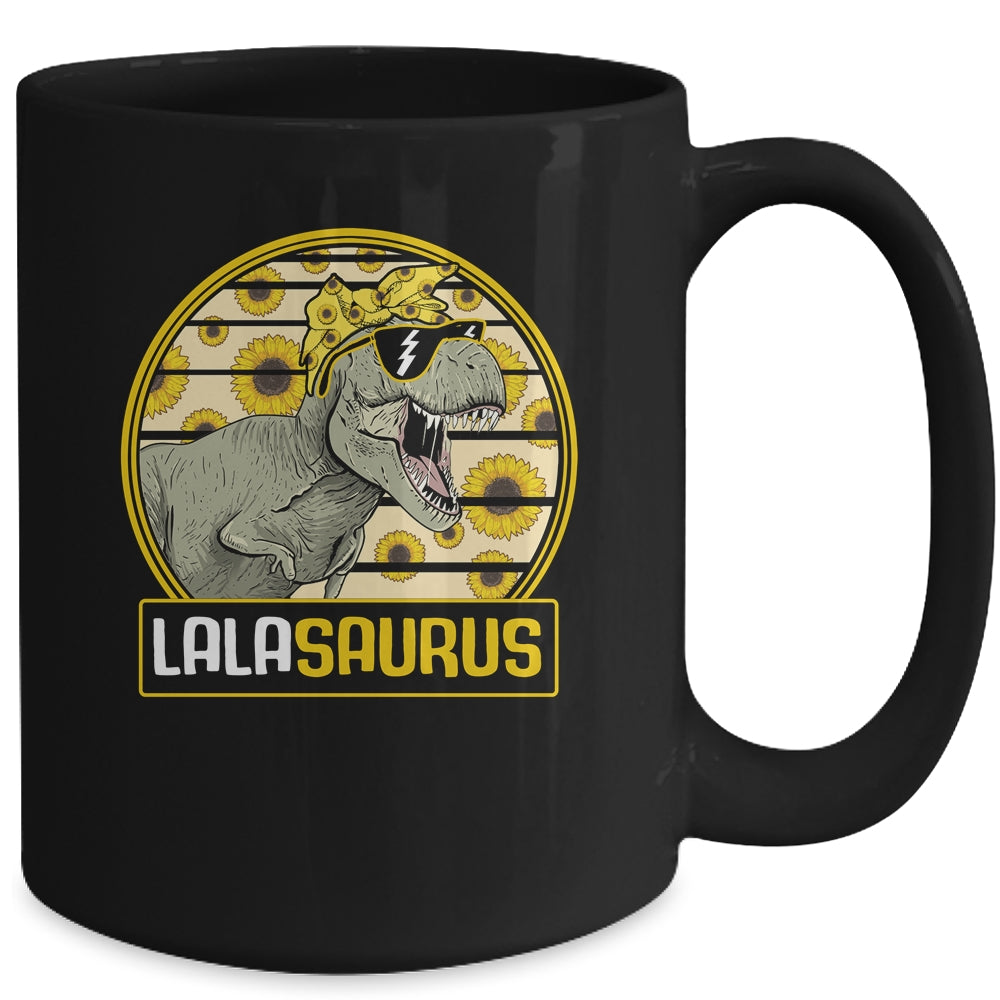 Funny Lala Saurus Sunflower Dinosaur Grandma T Rex Mug | siriusteestore