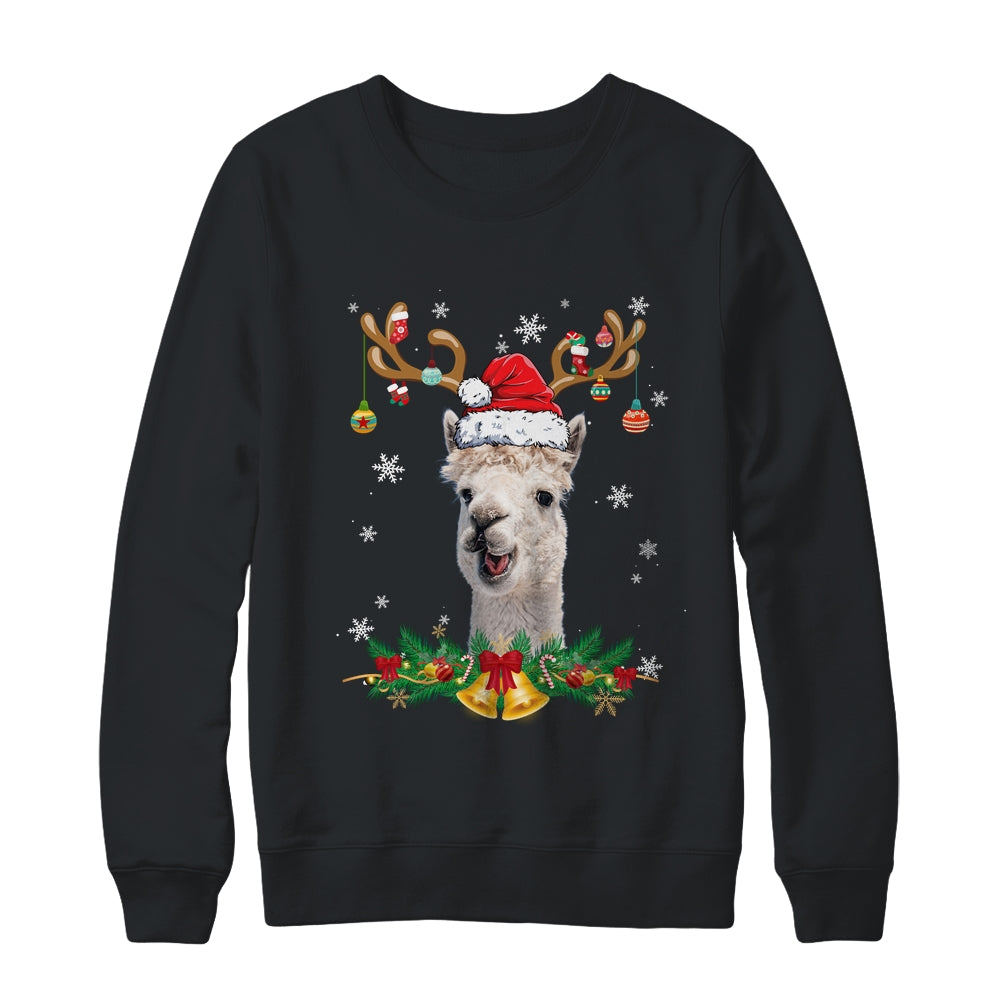 Funny Llama Reindeer Lights Ornament Santa Christmas Xmas Shirt & Sweatshirt | siriusteestore