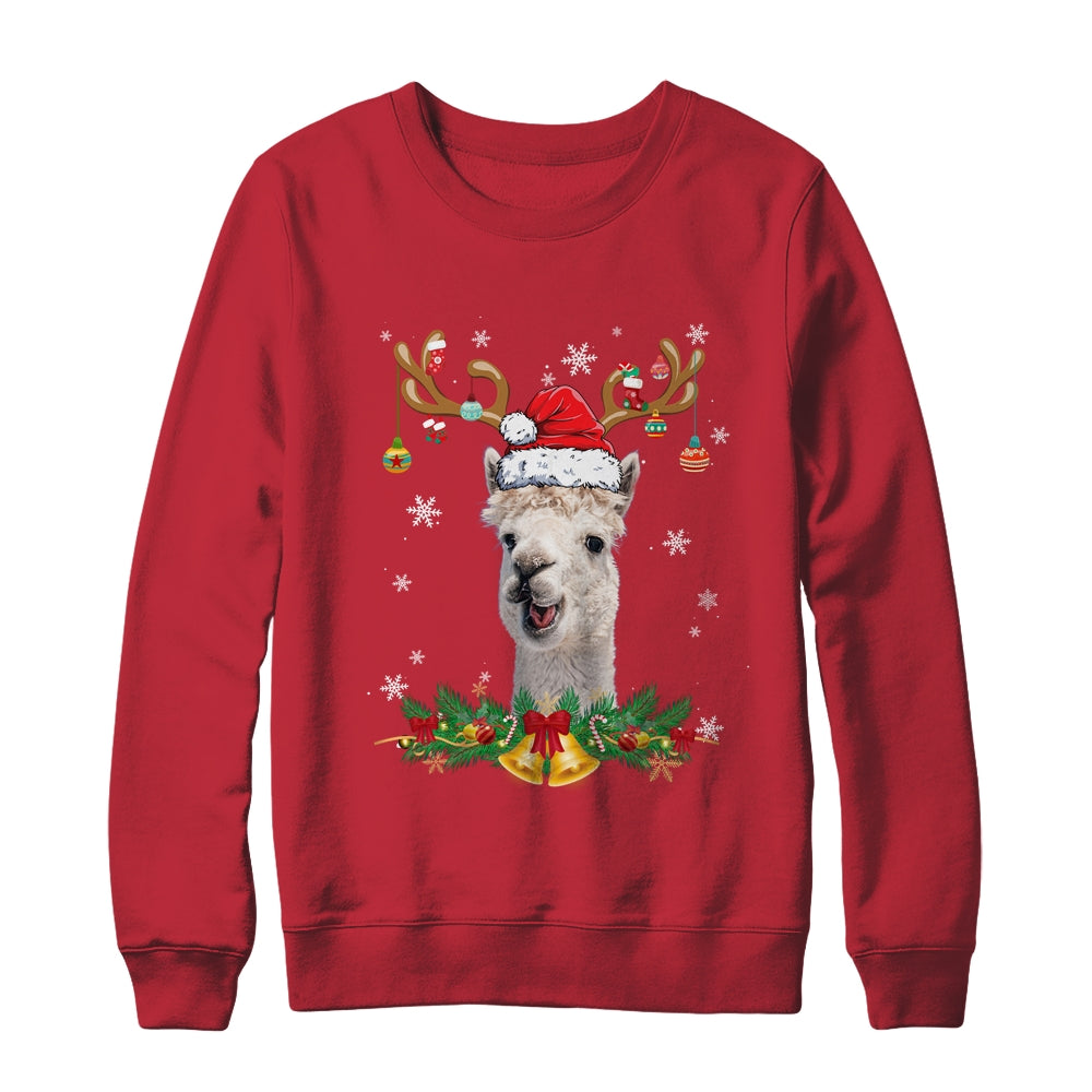 Funny Llama Reindeer Lights Ornament Santa Christmas Xmas Shirt & Sweatshirt | siriusteestore